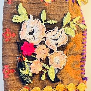 Boho chenille necklace bag, medicine bag, multi use bag.